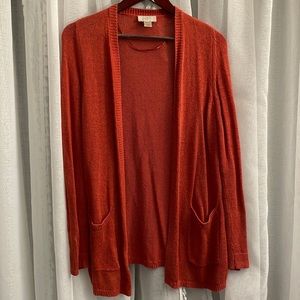 Loft Medium Petite Orange/Red Cardigan with Pockets